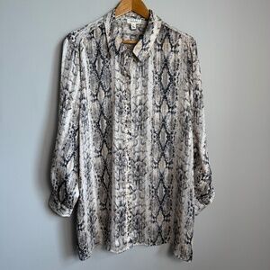 Tamara H Snakeskin Print Women's Long Sleeve‎ Sheer Satin Button Up Blouse 3X